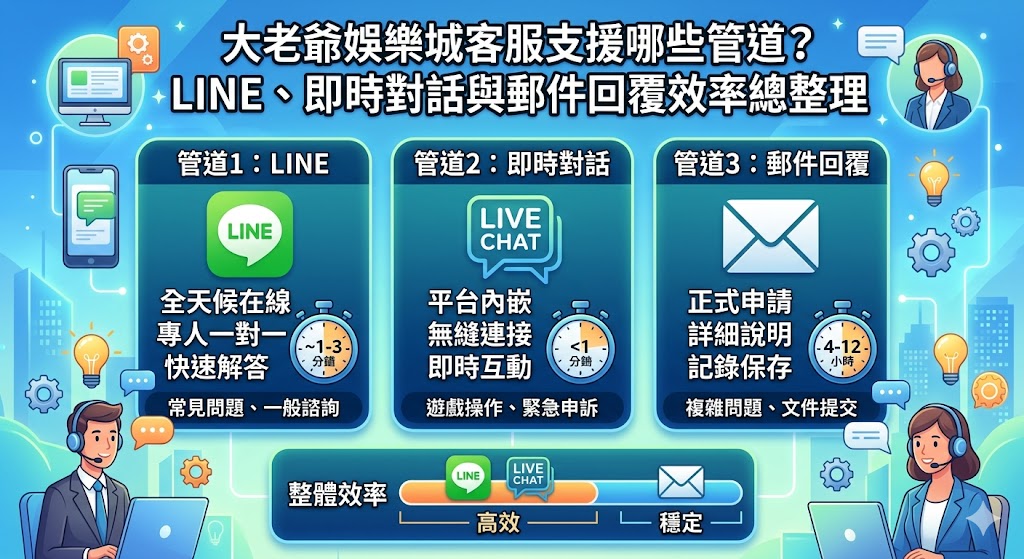 大老爺娛樂城客服支援哪些管道?LINE、即時對話與郵件回覆效率總整理