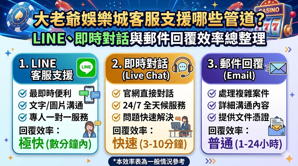 大老爺娛樂城客服支援哪些管道?LINE、即時對話與郵件回覆效率總整理